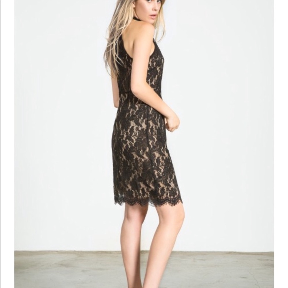 Sans Souci Black Lace Sheath Dress with Split Back